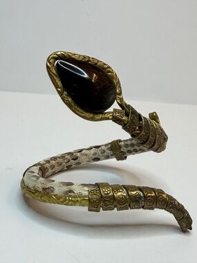Genuine snakeskin arm cuff onyx stone brass statement armlet y2k earthy festival